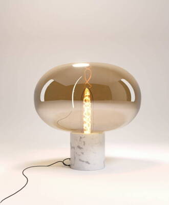 Lampa stołowa MOONSTONE biały marmur + szkło bursztynowe (T0056) - MAXLIGHT