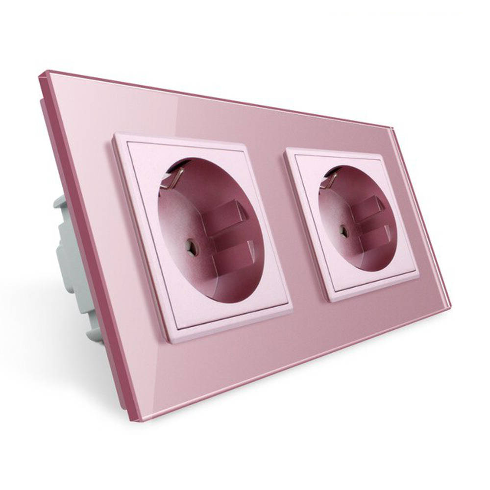 Gniazdo podwójne elektryczne 16A z różowym panelem szklanym (VL-W02G-67)  LIVOLO Różowy - sklep Tomix