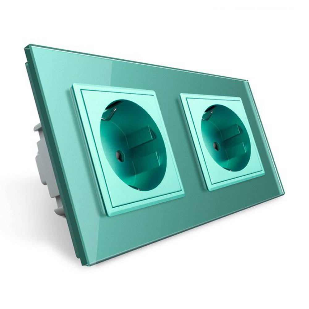 Gniazdo podwójne elektryczne 16A z zielonym panelem szklanym (VL-W02G-68)  LIVOLO Zielony - sklep Tomix